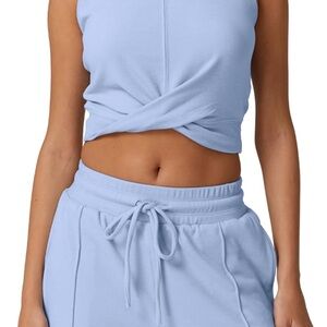 Women's Light Blue Sleeveless Top and Joggers Set